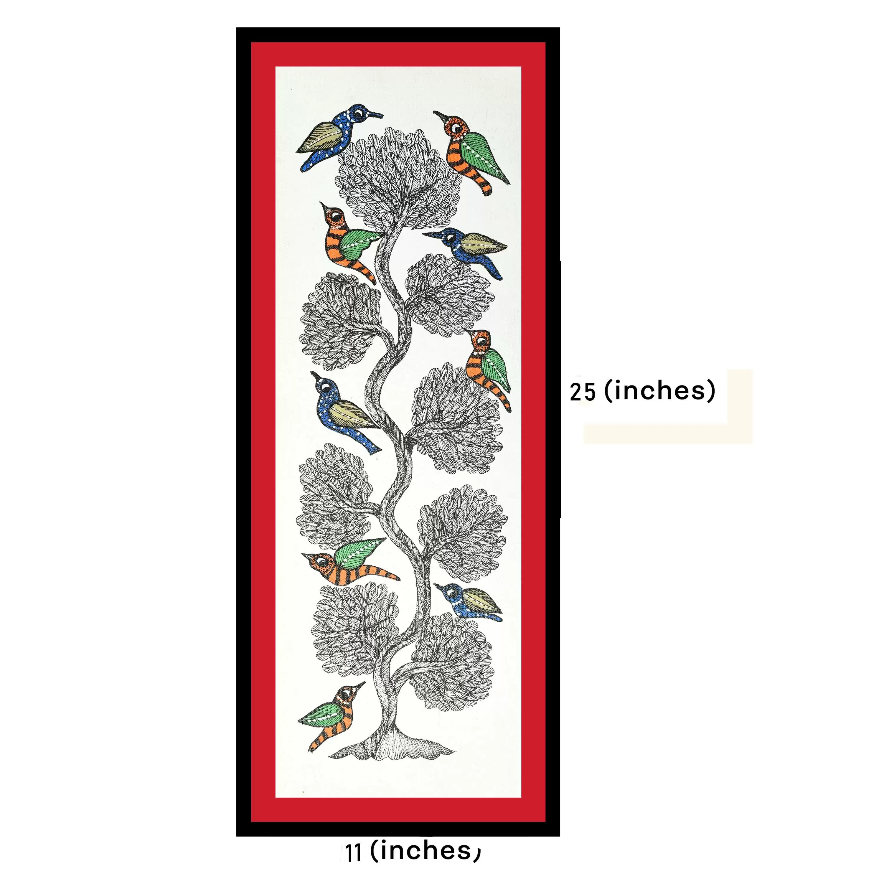 Tree & Birds Gond Art Painting for Home Wall Art Decor